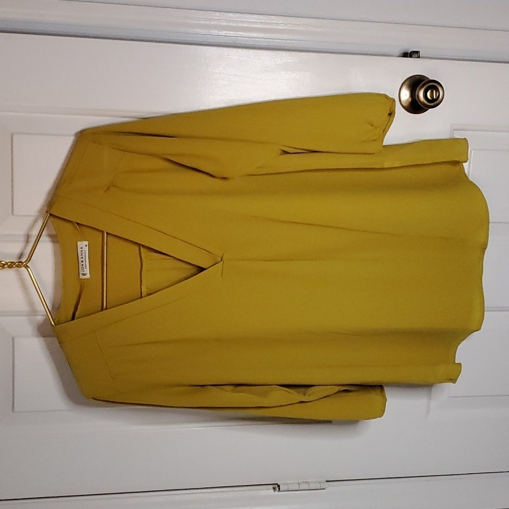 Jon & Anna Olive-Mustard V-Neck Long Sleeve Blouse - chartreuse